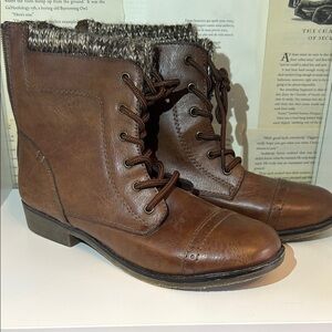 Mudd Tan Ankle Boots with Knit Trim